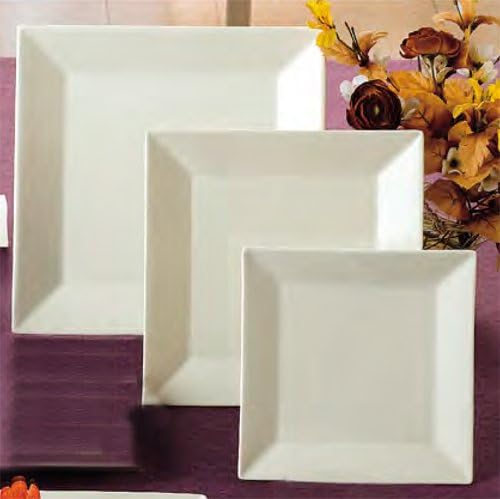 CAC China Square 11-Inch American White Stoneware Square Plate, Box of 12