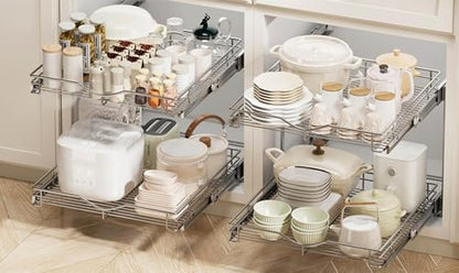 2 Tier Pull Out Cabinet Organizer (Chrome / 17" W X 18" D)