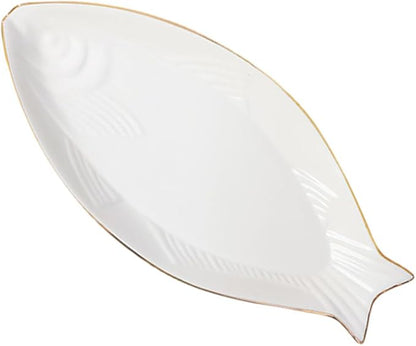 LIFKOME Ceramic Fish Plate Elegant Fish Shaped Food Serving Tray Rimmed Design for Appetizers Sushi Fruits for Parties and Banquets