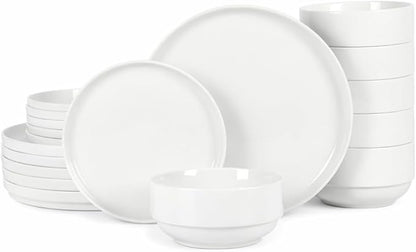Gibson Home Rothernberg 18-Piece Stackable Porcelain Dinnerware Set, Service for 6 – White Plates and Bowls, Microwave & Dishwasher Safe