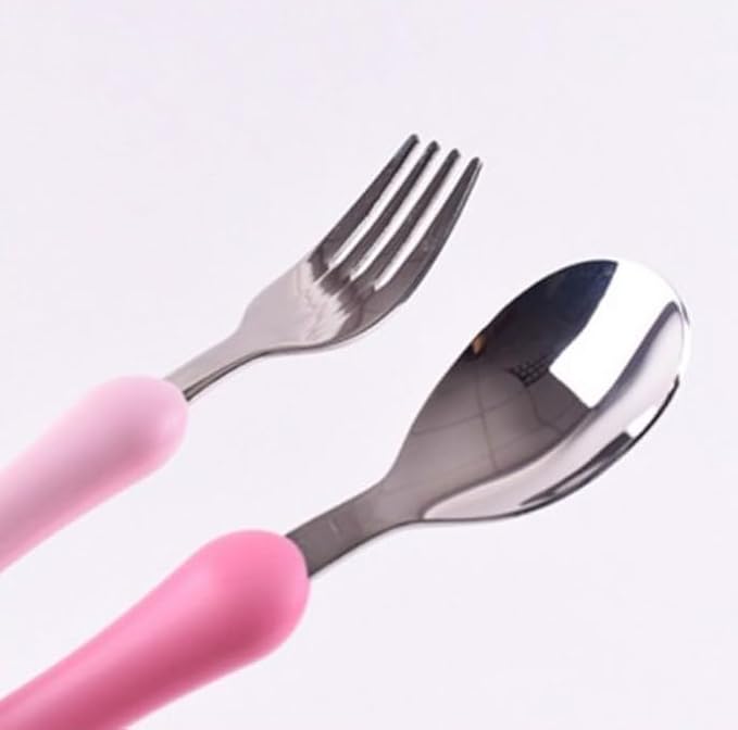 Lilfant Cute Pink Melody Fork and Spoon Flatware Set with Case, Tableware Set with Cute Figure, Medium