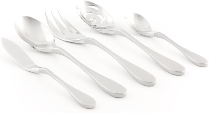 KNORK Original Forged Series Duo Finish 18/10 Stainless Steel 5-Piece Serving Set - Frosted Handle with Shiny Chrome Head