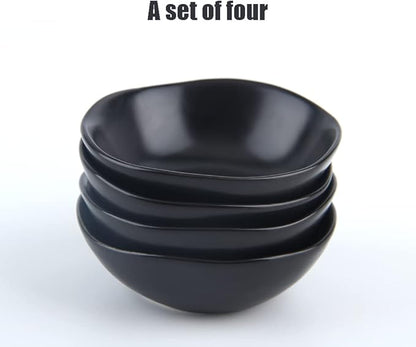 Matte Ceramic Dipping Sauce Dishes,Black Sushi Soy Sauce Dipping Bowls Appetizer Plates with Irregular Edge Side Dish for Kitchen Home Housewarming (Black)
