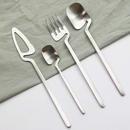 18/10 Stain Flatware Serving Set Silverware Set 304 Stainless Steel Flatware Cutlery Set| 4-Piece Adaline Royal Modern Matte Finish|Christmas Birthday Wedding Gift (Silver)