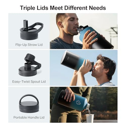 1 Gallon Water Bottle Insulated with Straw & 3 Lids (128 Ounces / Indigo Crush)