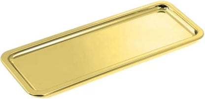 Elegant Stainless Steel Rectangular Serving Tray, Mirror Finish Coffee Tea Platter, Silver, 13 x 5.12 Inch, for Cafe, Home Desserts Long Metal Plate for Café, Home, Gift Bahtroom Tray Gold