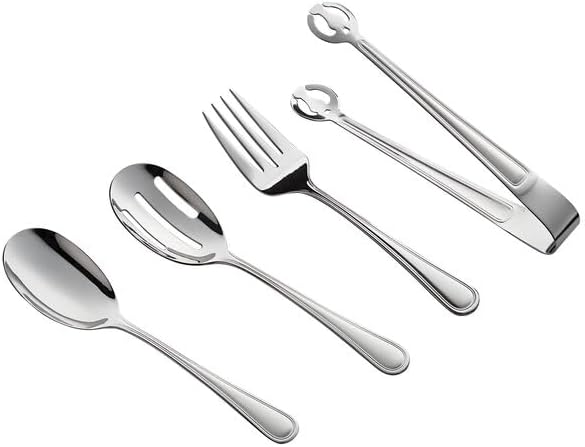 Edgeworth 4-Piece Serving Utensils Set, 18/8 Stainless Steel, Mirror-Polished, Extra Heavy Weight, Silver, 8.5 Inch, Dishwasher Safe