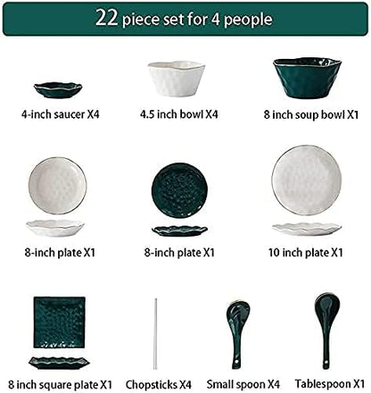 Dinnerware Sets, Tableware Set, Nordic Minimalist Style Plate and Bowl Sets, Green and White Mixed Ceramic Dinnerware Sets, Irregular Underglaze Kitchen Plate Set