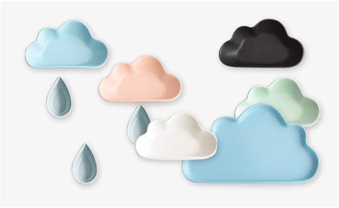 Salad plate2 PCS 4 PCS Ceramic Color Clouds Plate Porcelain Rain Tray Matt Smooth Plates Cute-blue cloud2Big