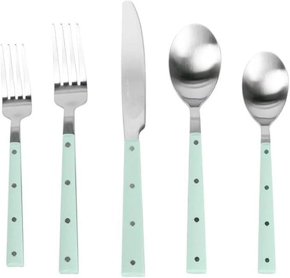 Pemberly Row Flatware Set, 20-Piece, Mint and Brushed Stainless Steel, Includes 4 Place Settings, Dishwasher-Safe, Elegant Design for Dining Table