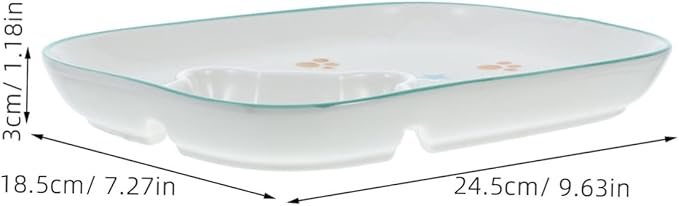 PRETYZOOM 1pc Ceramic Divided Food Serving Plate Simple Style Dumpling Dish Dip Chamber Blue Cartoon Design for Snacks Appetizers and Sauces for Parties and Gatherings