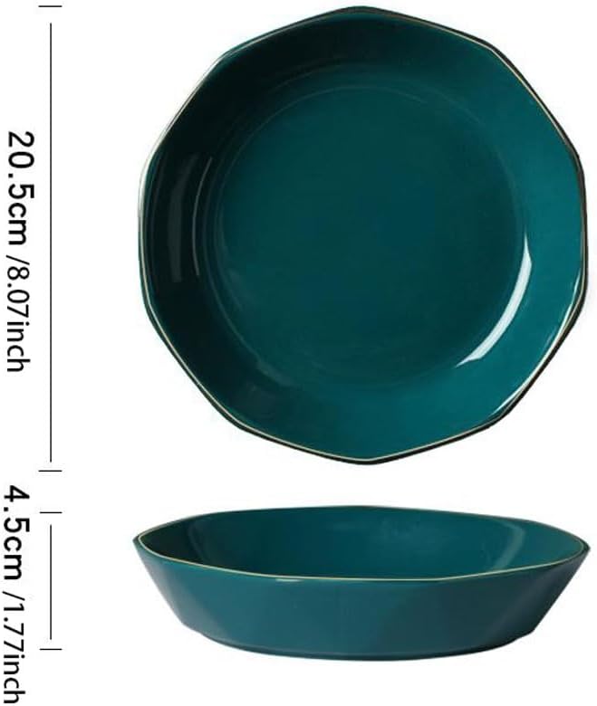 SONGCHAO Party Supplies Nordic Light Luxury Ceramic Plate Dish Plate Home Tableware Set Dark Green Gold Edge Plate Creative Dessert Plate Party Plates (Color : 8inch, Size : 4pcs)