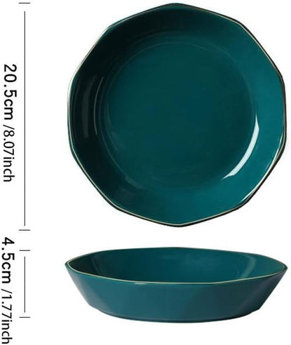 SONGCHAO Party Supplies Nordic Light Luxury Ceramic Plate Dish Plate Home Tableware Set Dark Green Gold Edge Plate Creative Dessert Plate Party Plates (Color : 8inch, Size : 4pcs)