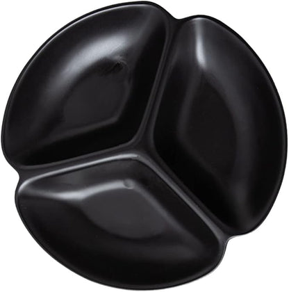3- Compartment Tray Ceramic Serving Plate Snack Storage Container Fruit Plate Serving Dish Appetizer Plate-Black