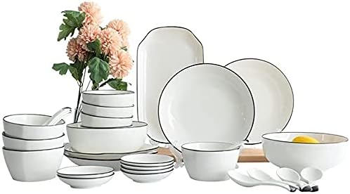 Dinnerware Sets - Luxury Gift Dishes Service Set, 29, 56 PCS Ceramic Dinnerware Set Bone China Tableware Dishes Plates Ceramic Combination Dinner Service Set Porcelaine Service for 10 (56)
