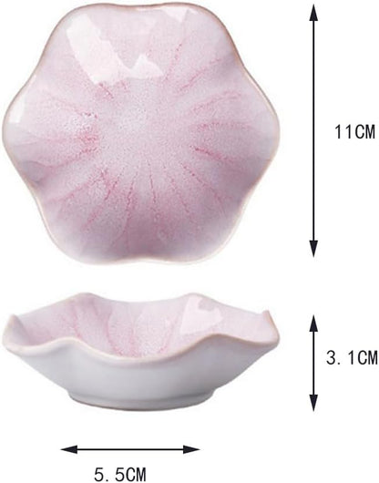 Leadigol 2pcs Sakura Shaped Ceramics Seasoning Dishes, Ketchup Appetizer Plates Vinegar Spice Salad Soy Sushi Seasoning Dipping Bowls Ceramics Plate