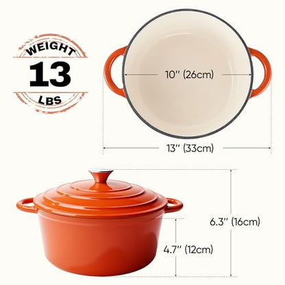 6 Quart Dutch Oven Pot with Lid (6 QT / Orange)