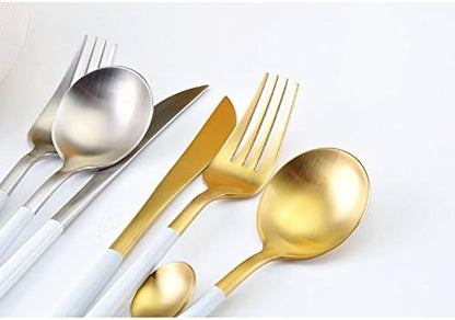Lots 4pcs 304 Stainless Steel Tableware Dinner Spoon Fork Knife Flatware Serving Sets Spoons Forks Knives，Black + Silver-4
