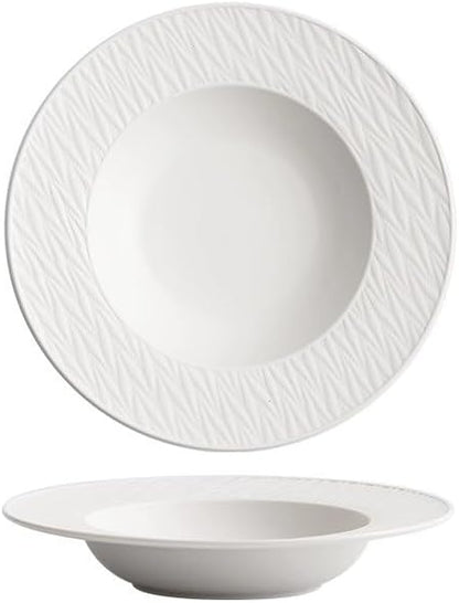 Kitchen Plates 9.75-inch White And Black Straw Hat Plate Appetizer Household Deep Soup Ceramic Western Salad Pasta Japanese Restaurant Plates(A)