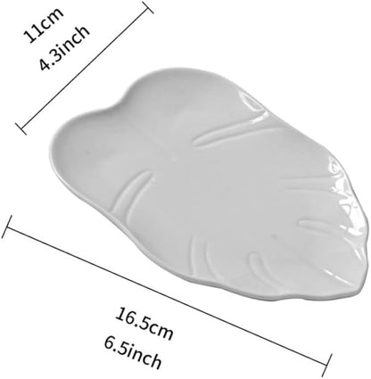 Ceramic Leaf-shaped Serving Plate for Appetizers and Desserts Versatile Food Storage Dish for Parties Breakfast and Snacks White Easy to Clean