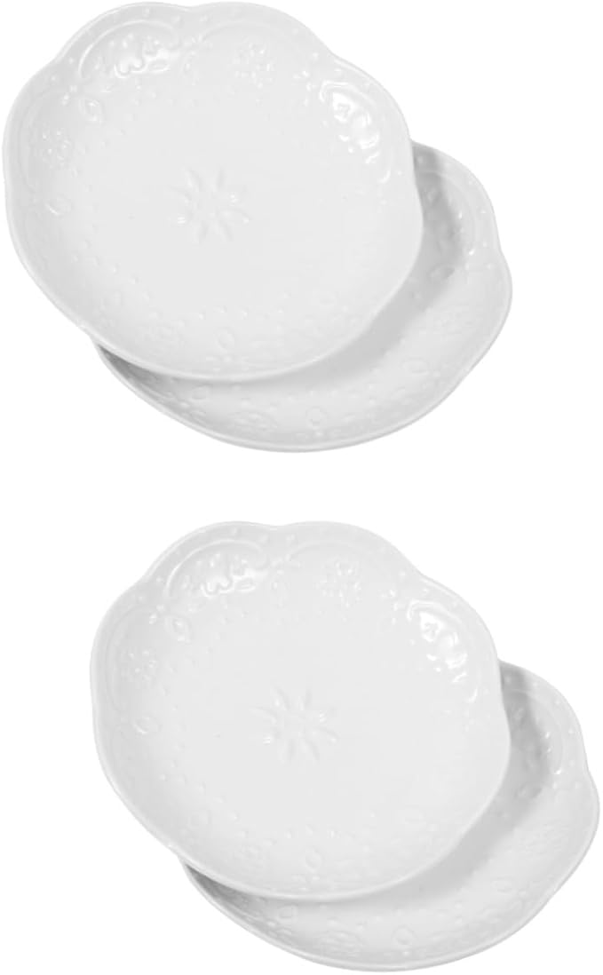 Cabilock 2sets Decorative Ceramic Dipping Bowls with Modern Embossed Design Convenient Sauce Plates for Appetizers and Snacks Dishwasher and Microwave Safe Compact 2pcs*2