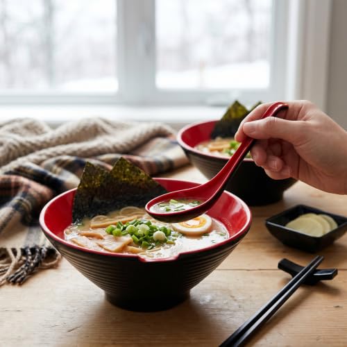 Unbreakable Melamine Ramen Bowl Set （2 piece set） (Red-Black / Set-2)