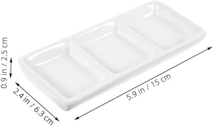 Alipis 4pcs Snack Plate Condiment Plate Ceramic Dipping Bowls Compartments for Sauce Vinegar Snacks Bbq Salad Dressings