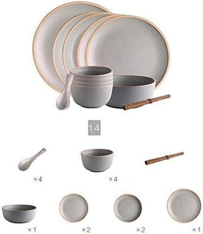 Dinnerware Sets Dish Set,19-Piecess,Bone China Porcelain Tableware Set with Plates Bowls and Dish,Ceramic Dinner Set for Home Kitchen (Beige 14)