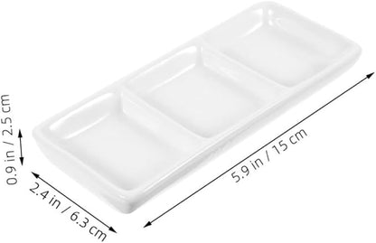 GLEAVI 4Pcs Ceramic Serving Platter Compartment Appetizer Dishes Sauce Cups for Ketchup Soy and Snacks for Parties and Gatherings