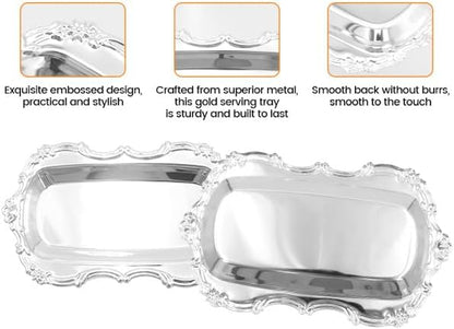KUMGROT Small Fancy Serving Tray Tea Coffee Silver Tray Vintage Jewelry Organizer Elegant Dessert Platter Candy Table Supplies for Birthday Party Wedding Silver, 7.87"x4.84"