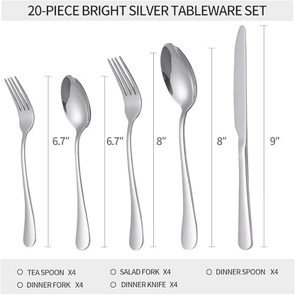 20-piece Silverware Set with Steak Knives For 4, Flatware Cutlery Set, Stainless Steel Forks And Spoons Silverware Set, Kitchen Utensils Set, Dishwasher Safe