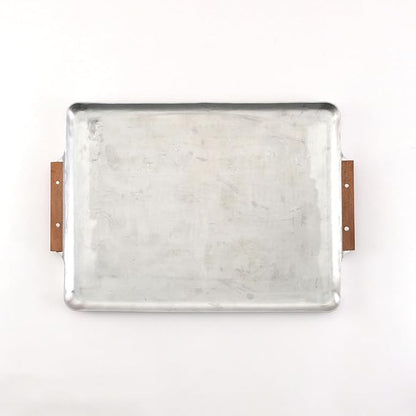 ノーブランド品 Nostalgic Wooden Handle Aluminum Mini Tray 304975 (S: Width 12.6 x Depth 8.9 x Height 0.6 inches (32 x 22.5 x 1.5 cm), Silver, 304973