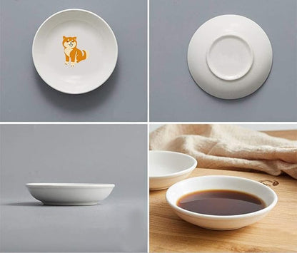 4pcs Ceramics Shiba Dog Seasoning Dishes Dipping Appetizer Plates