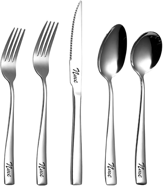 2 Set of 10-Piece Stainless Steel Flatware Set, Personalized Custom Cutlery, Includes 2 Knives/2 Forks/2 Spoons, Mirror Polished, Engraved Names