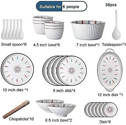 Dinner Set, Special Restaurant Dinnerware Set, 38 Pcs Dinnerware Sets, Chinese Style Porcelain Tableware Set with Plates and Bowls, White Ceramic Dinner Set for,23Pcs