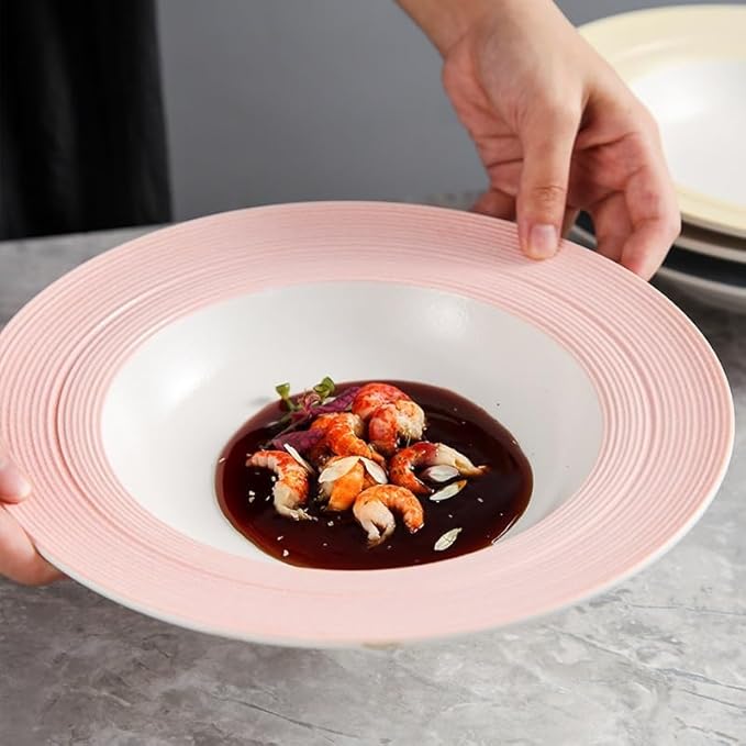Dessert Plates Simple Ceramic Plate Hotel Restaurant Light Luxury Brushed Dish Dinner Tableware(9inch-yellow)