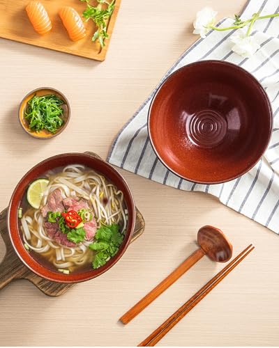 Large Japanese Ramen Bowl Set of 4 (Red-4 Bowl Set)
