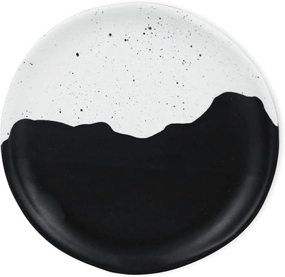 roro Handcrafted Ceramic Appetizer & Salad Plates - Set of 2, Mottled Cream, 7 Inches | Unique Black & White Organic Glazed Design | Sturdy & Food-Safe, Microwave Safe, Lead-free Glazed