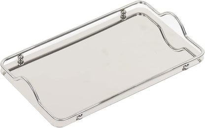 Large Rectangle Tray, Stainless Steel Serving Platters Silver Trays for Serving Metal Dinner Plates with Handles for BBQ, Dining, Party, Buffet