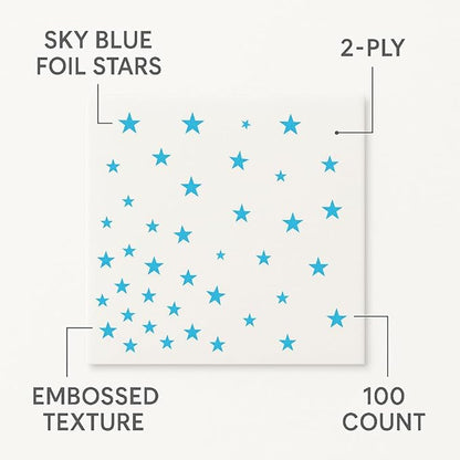 Elegant 100-Pack White Cocktail Napkins with Blue Foil stars- 2-ply Disposale Party Napkins for Weddings, Bars and Baby Showers