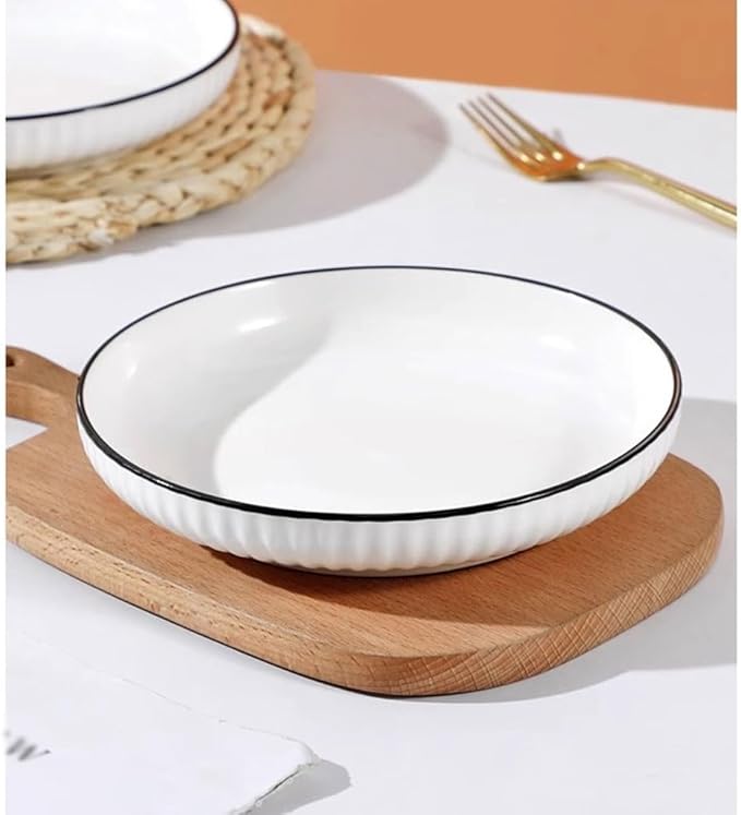 Dining Plates Nordic Style Simple Plate Dish Plate Home Solid Color Creative Personality Round Ceramic Dish Plate Fruit Salad Plate Ceramic Dinner Plates(B,8in*4)