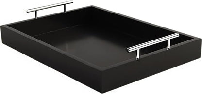 JJSQYLAN Wooden Serving Tray with Handles Rectangle Breakfast Tray for Coffee Table Decorative Ottoman Tray 16”x 12” for All Occasion's (Blck)