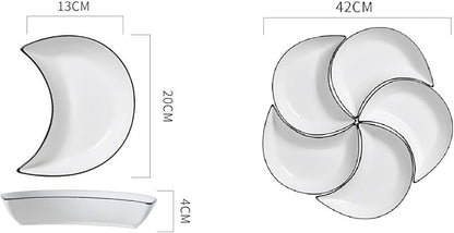 5pcs Porceline Serving Trays and Platters Ceramic Divided Serving Dishes Set Large White Decorative Appetizer Food Sushi Snacks Nuts Curry