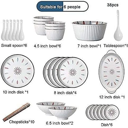 Dinnerware Sets Dish Set,38 Pcss, Style Porcelain Tableware Set with Plates and Bowls,White Ceramic Dinner Set for Home Kitchen and D,White-23pcs