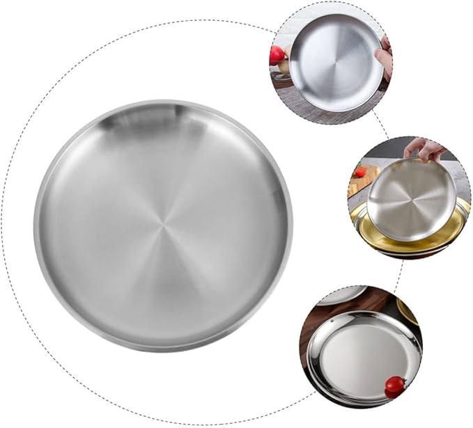 ABOOFAN 1Pc Thickened Round Stainless Steel Tray for Food Serving Stylish Fruit and Cake Plate Round Plate for Home Restaurant and Bakery Use