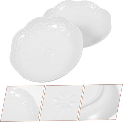 2Pcs Ceramic Appetizer Plates Elegant Embossed Sauce Dishes for Dipping Sauces for Snacks and Garnishes for Housewarming and Dinner Parties
