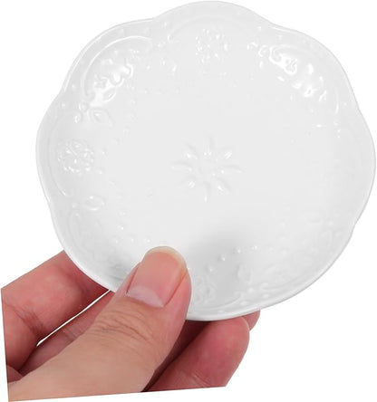 DECHOUS 2pcs Ceramic Dipping Sauce Dish Elegant Flower and Multi-purpose Condiment Plates for Appetizers Fruits Nuts and Seasonings for Table Decor