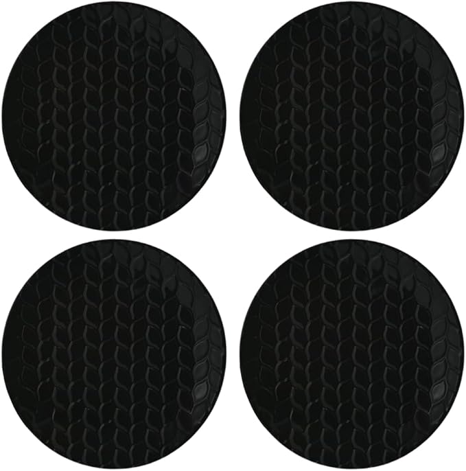 temp-tations by Tara Carved Willow Black Plates, Set of 4-8" Small Black Ceramic Plates for Appetizers, Microwavable, Dishwasher-Safe, Stoneware Dinnerware Sets, Premium Kitchen and Dining Dishes