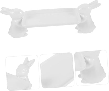 Ceramic Bunny Dessert Serving Tray Gold and Silver Accents Decorative Snack Plate for Candy Jewelry and Appetizers Elegant High Foot Design for Parties and Gatherings