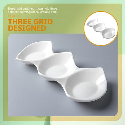 DECHOUS Three-compartment Ceramic Dipping Bowls for Condiments and Appetizers Versatile Seasoning Plates for Sauces Snacks and Salads for Parties and Restaurants